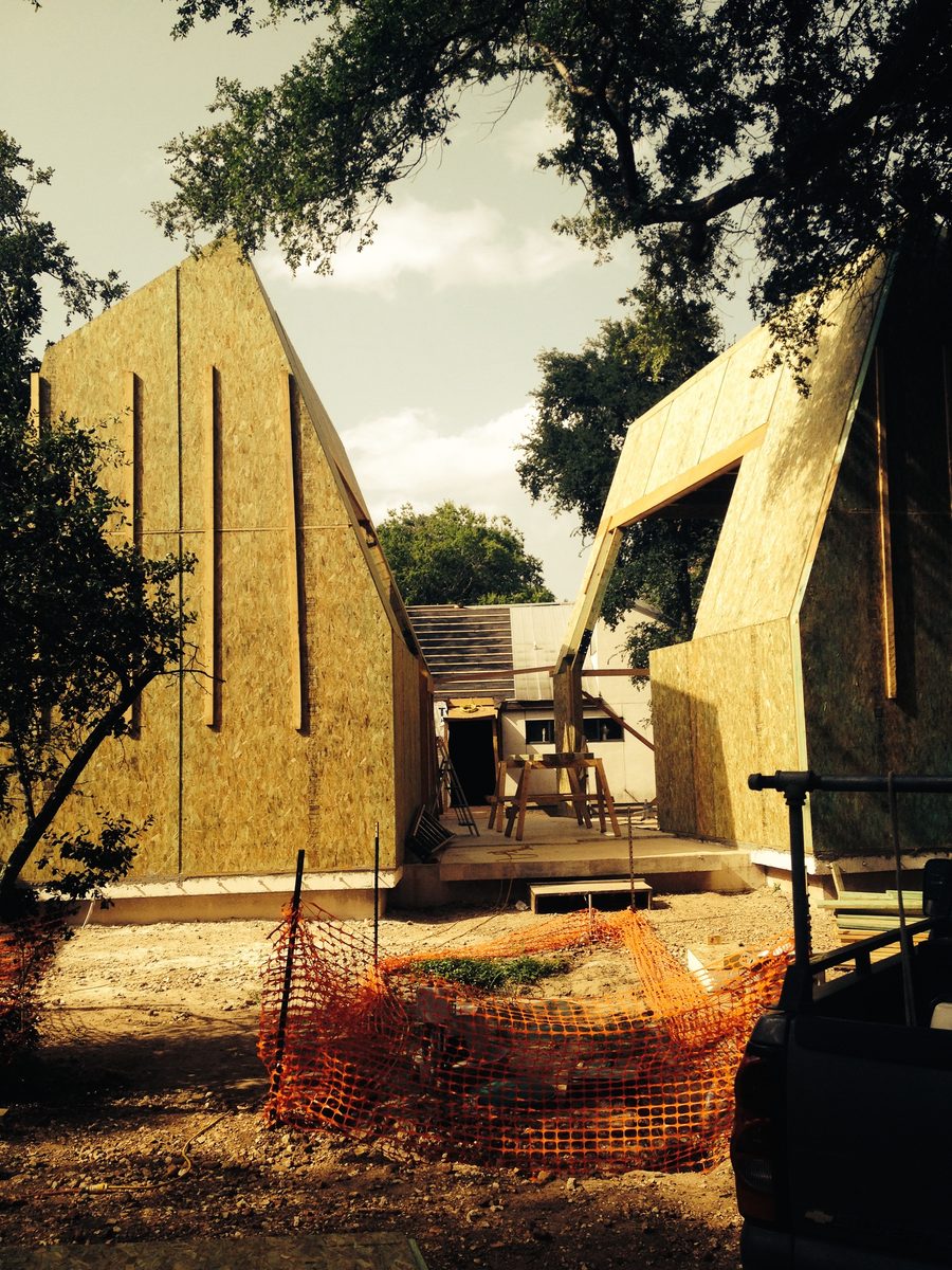 The same panels standing on site, June 2014