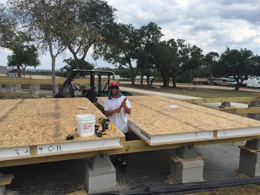 SIP floor deck set on concrete piers